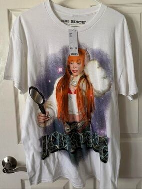 White Graphic Tee showing rapper ice spice